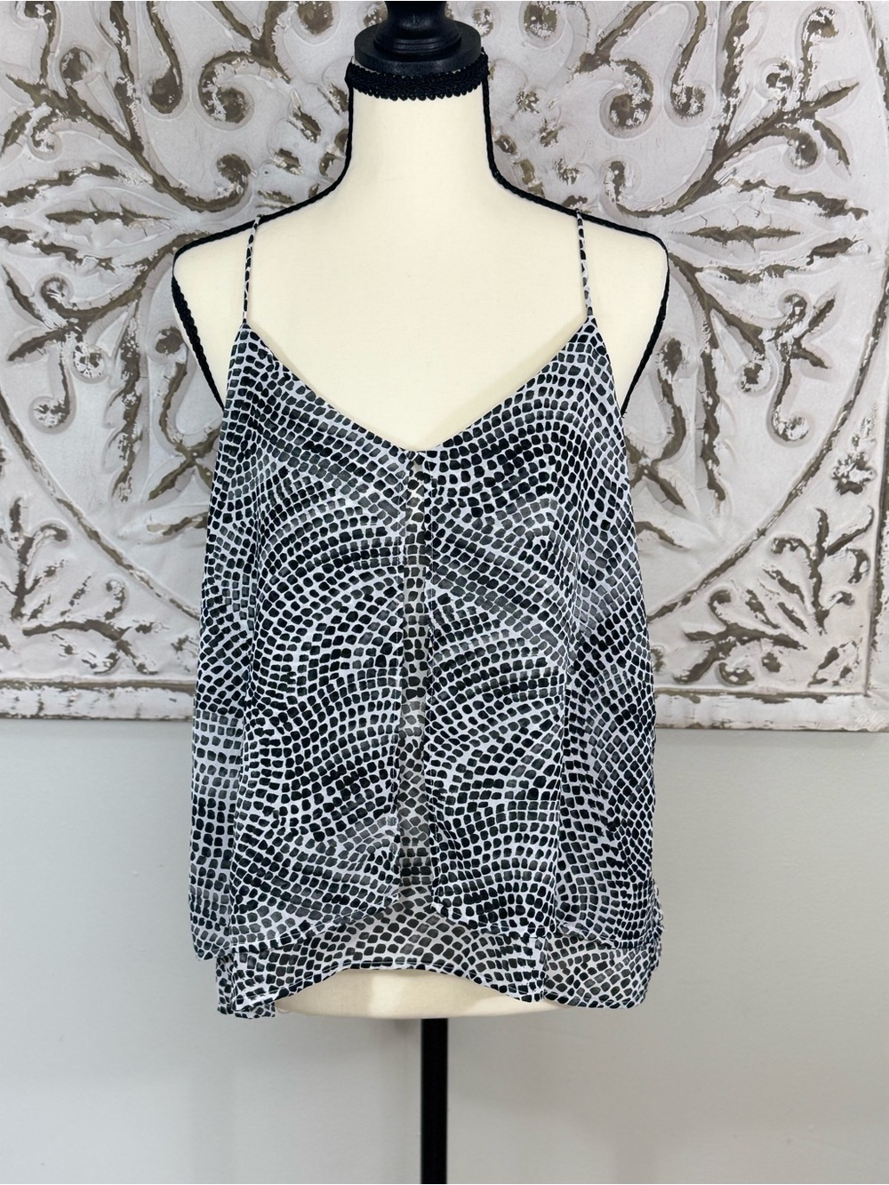 H&M Conscious Collection Black and White Printed Cami Tank - Size M/L Flowy Top